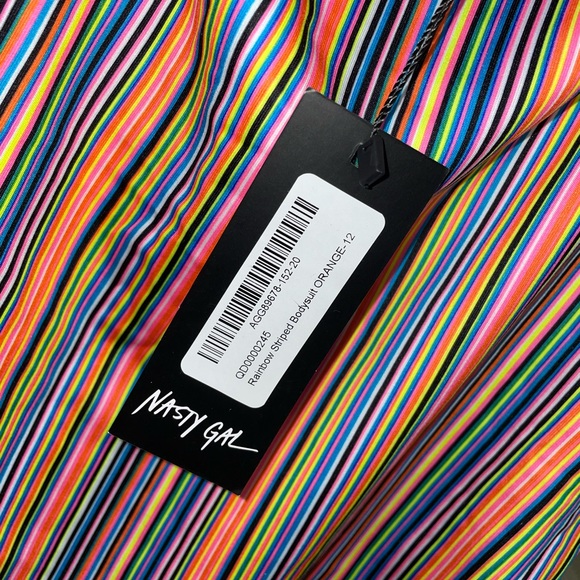 Bright, vertically-striped rainbow bodysuit. - Picture 5 of 5